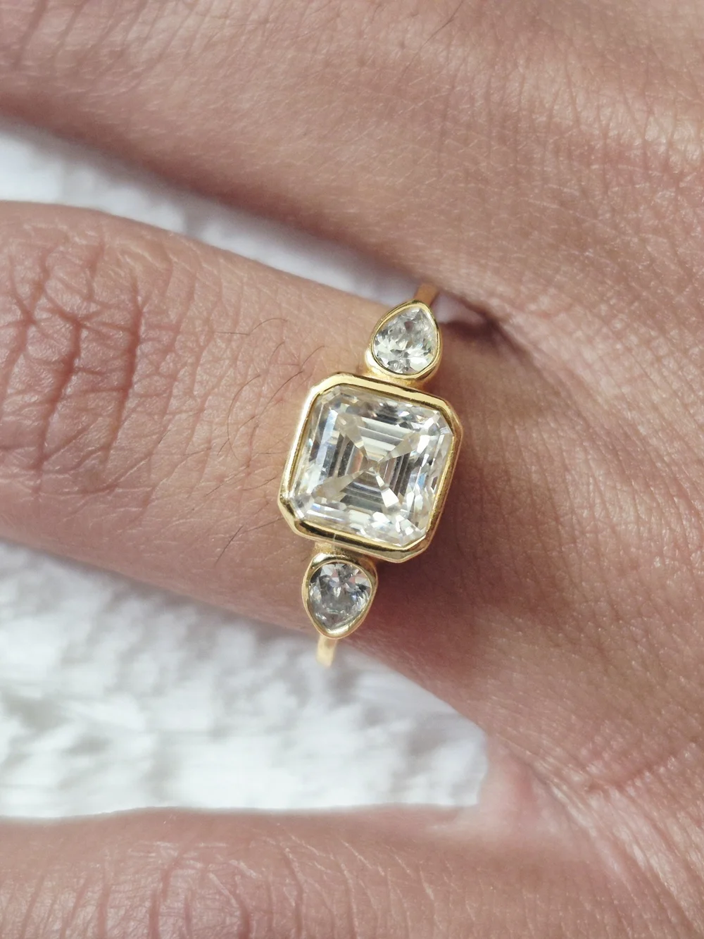 14k Yellow Gold Plated Three Stone Ring